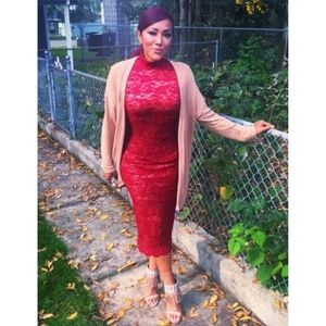 Hot Miami Styles Long Lace Burgundy Evening Dress